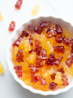 gummy bears in a white bowl