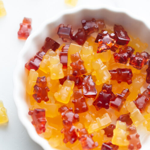 gummy bears in a white bowl