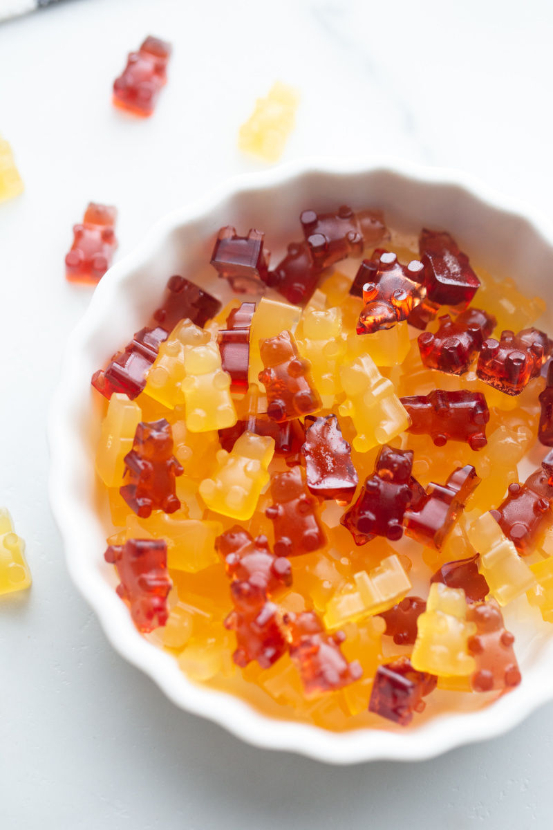 gummy bears in a white bowl