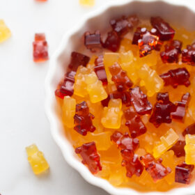 gummy bears in a white bowl