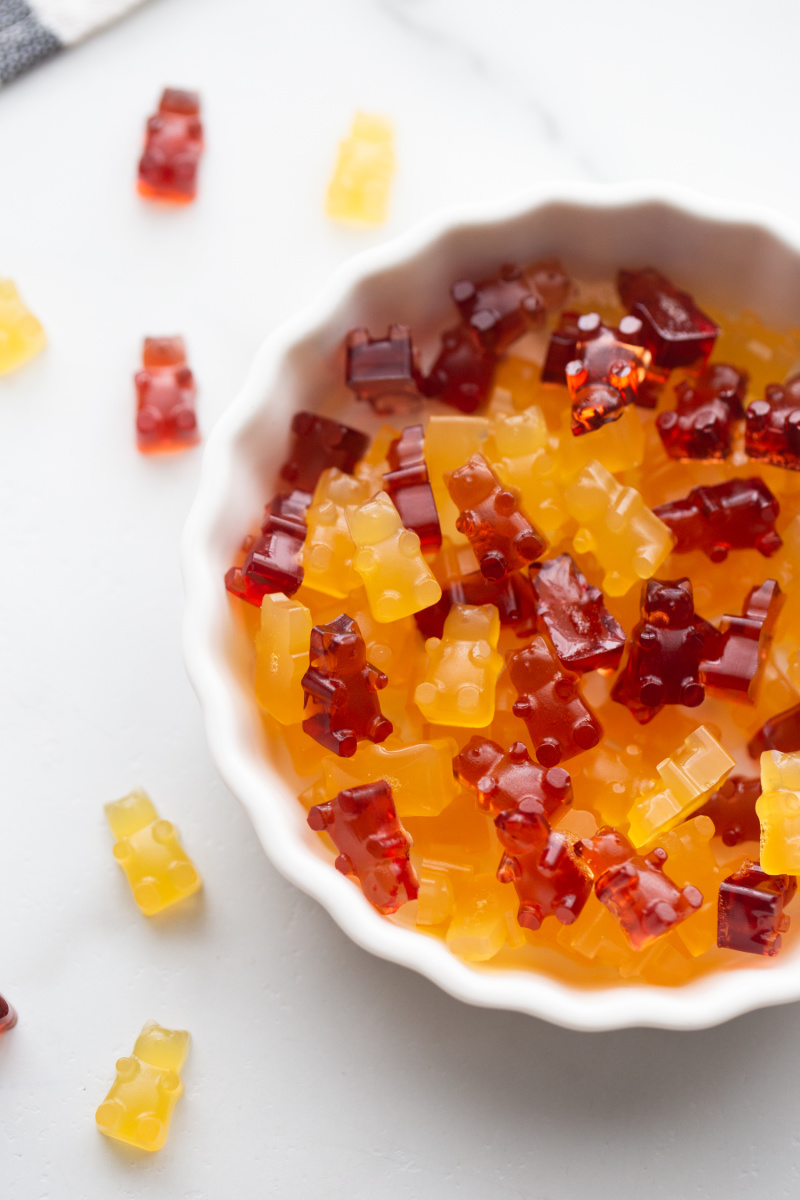 gummy bears in a white bowl