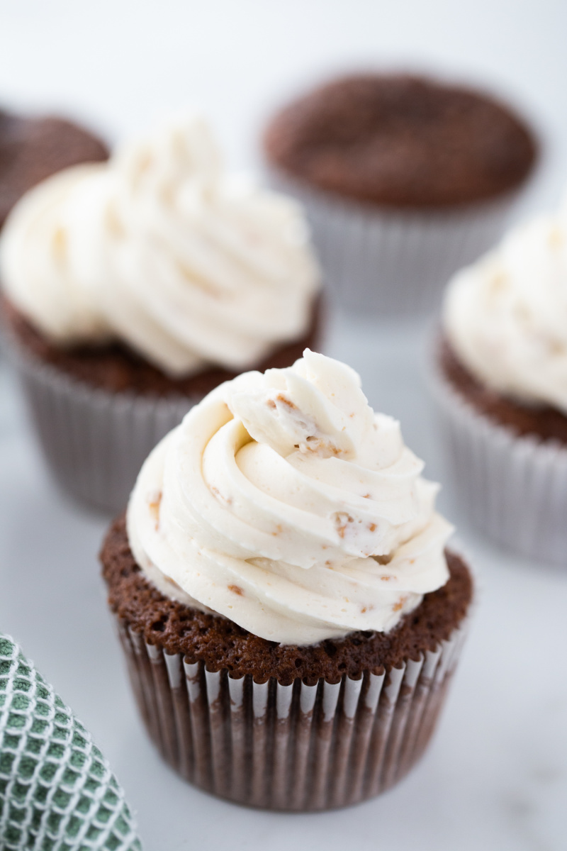 chocolate cupcake with white frosting