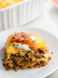 slice of easy tortilla casserole on a plate