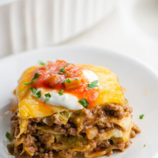 slice of easy tortilla casserole on a plate