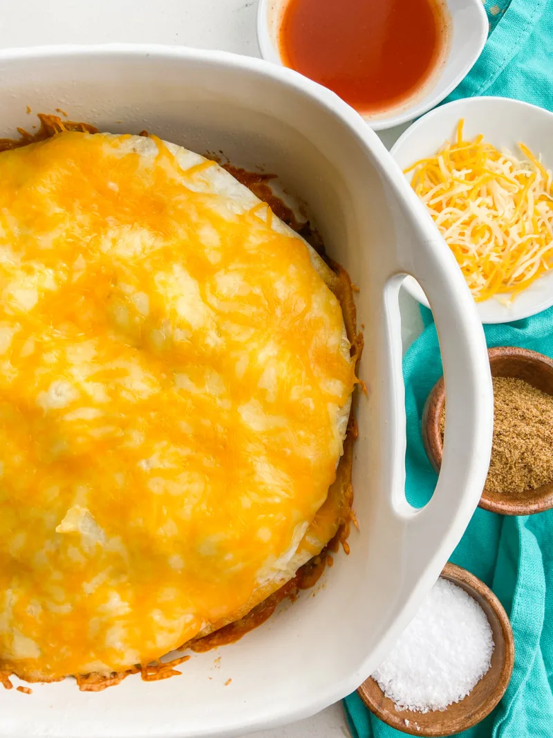 tortilla casserole in a pan