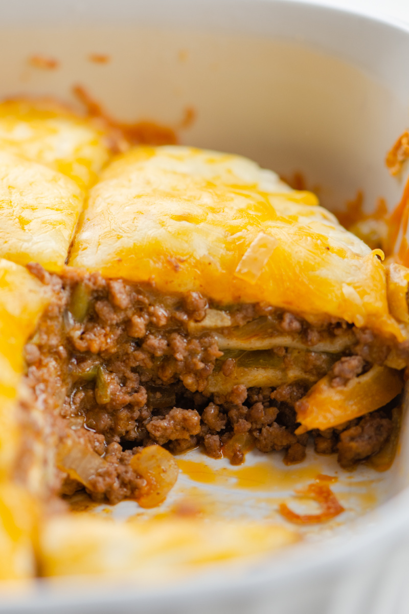 tortilla casserole in a casserole dish