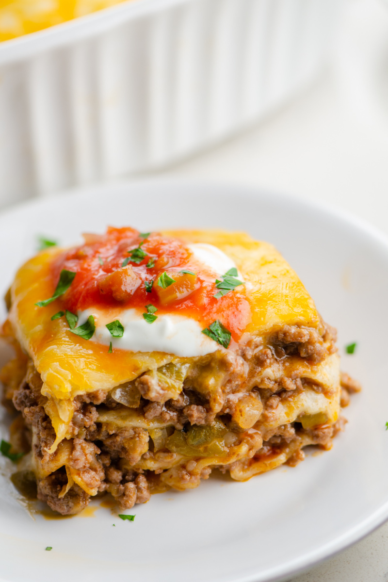 serving of tortilla casserole on a plate