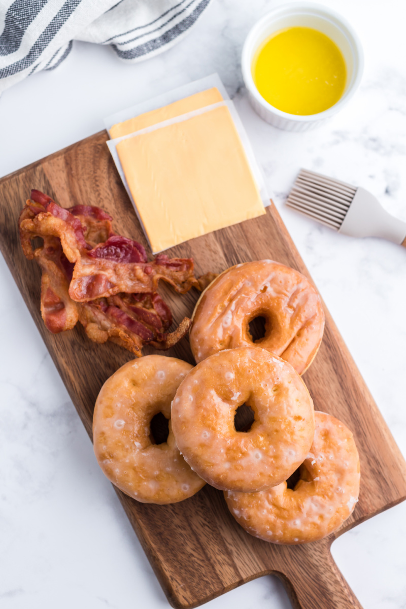 ingredients displayed for making glazed donut grilled cheese