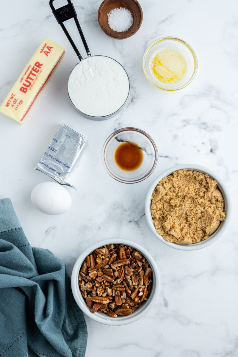 ingredients displayed for making pecan tassies