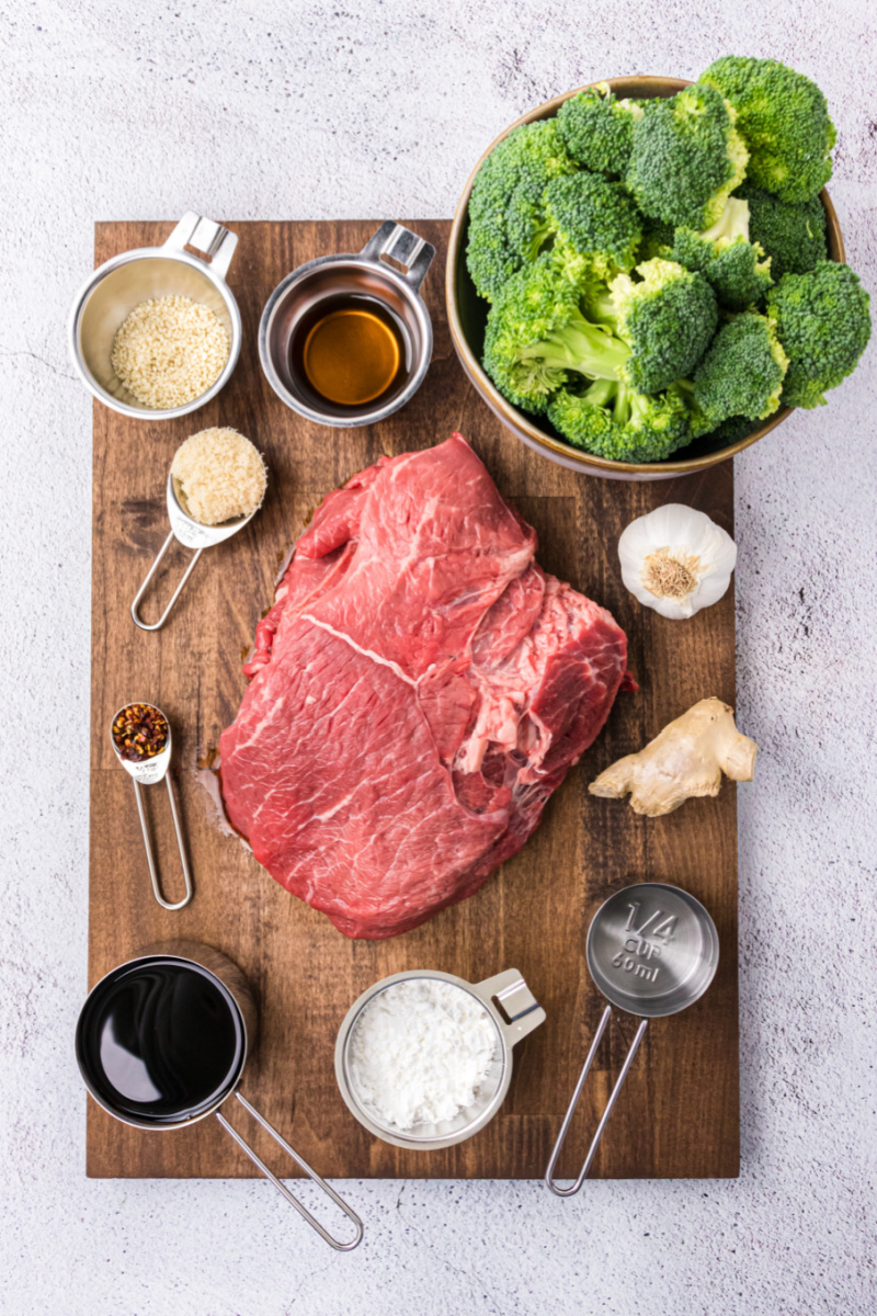 ingredients displayed for making air fryer beef and broccoli