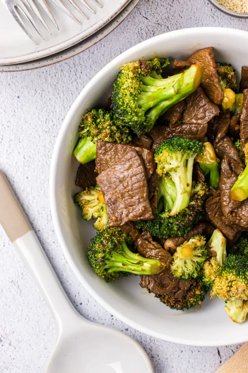air fryer beef and broccoli in a bowl