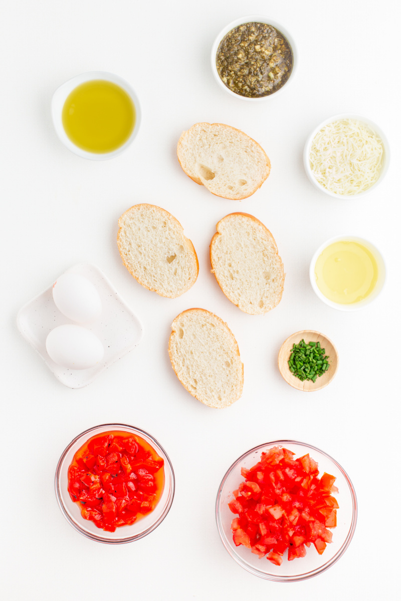 ingredients displayed for making breakfast bruschetta