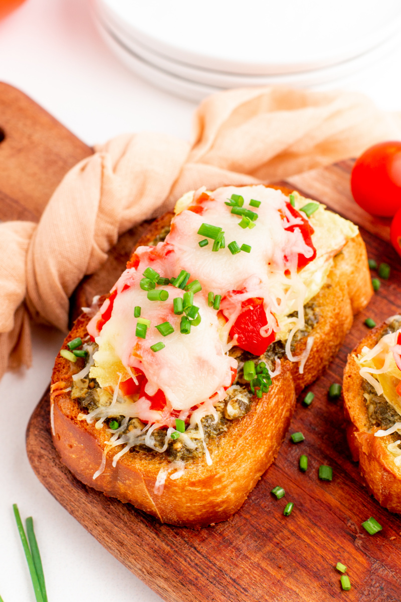 close up piece of breakfast bruschetta