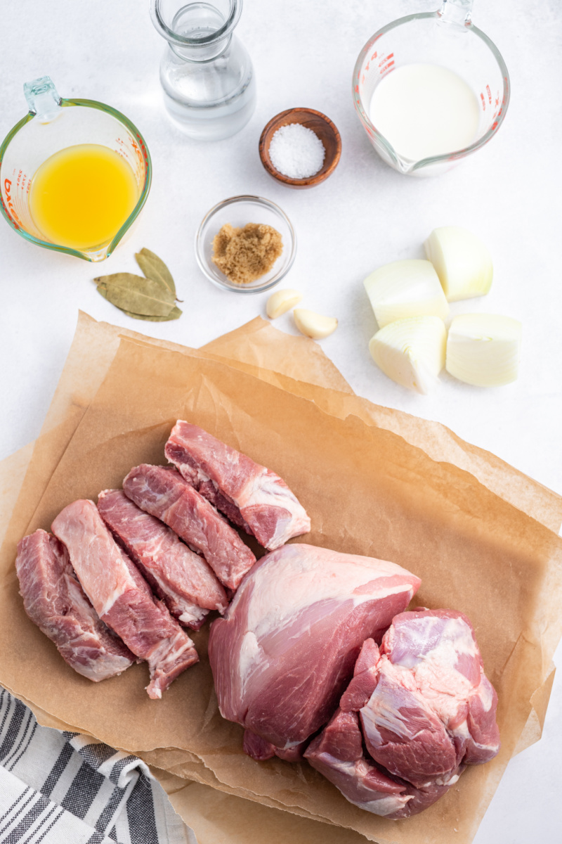 ingredients displayed for making brown sugar carnitas