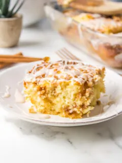 slice of cinnamon roll cake on a plate