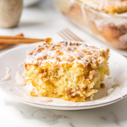 slice of cinnamon roll cake on a plate