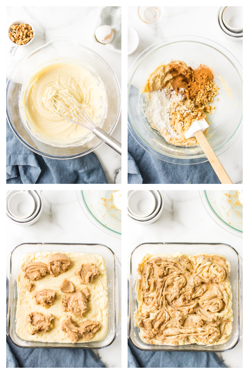 four photos showing how to make cinnamon roll cake