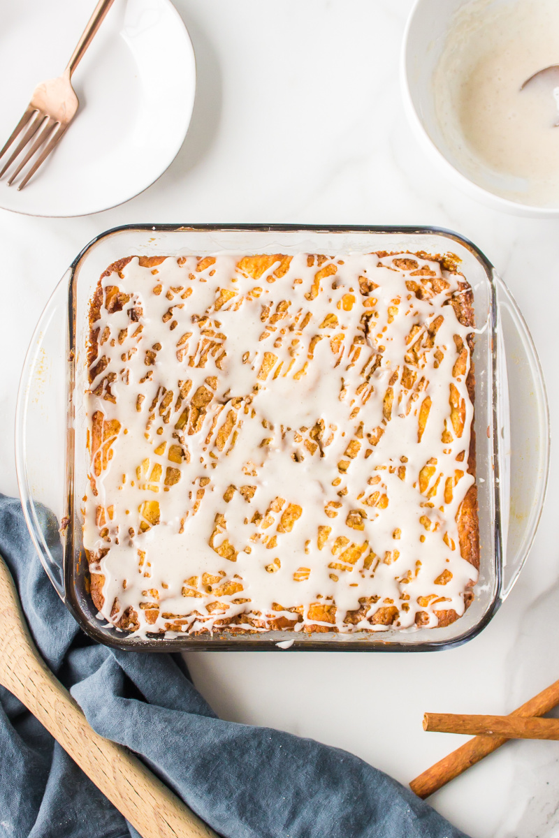 cinnamon roll cake in square pan