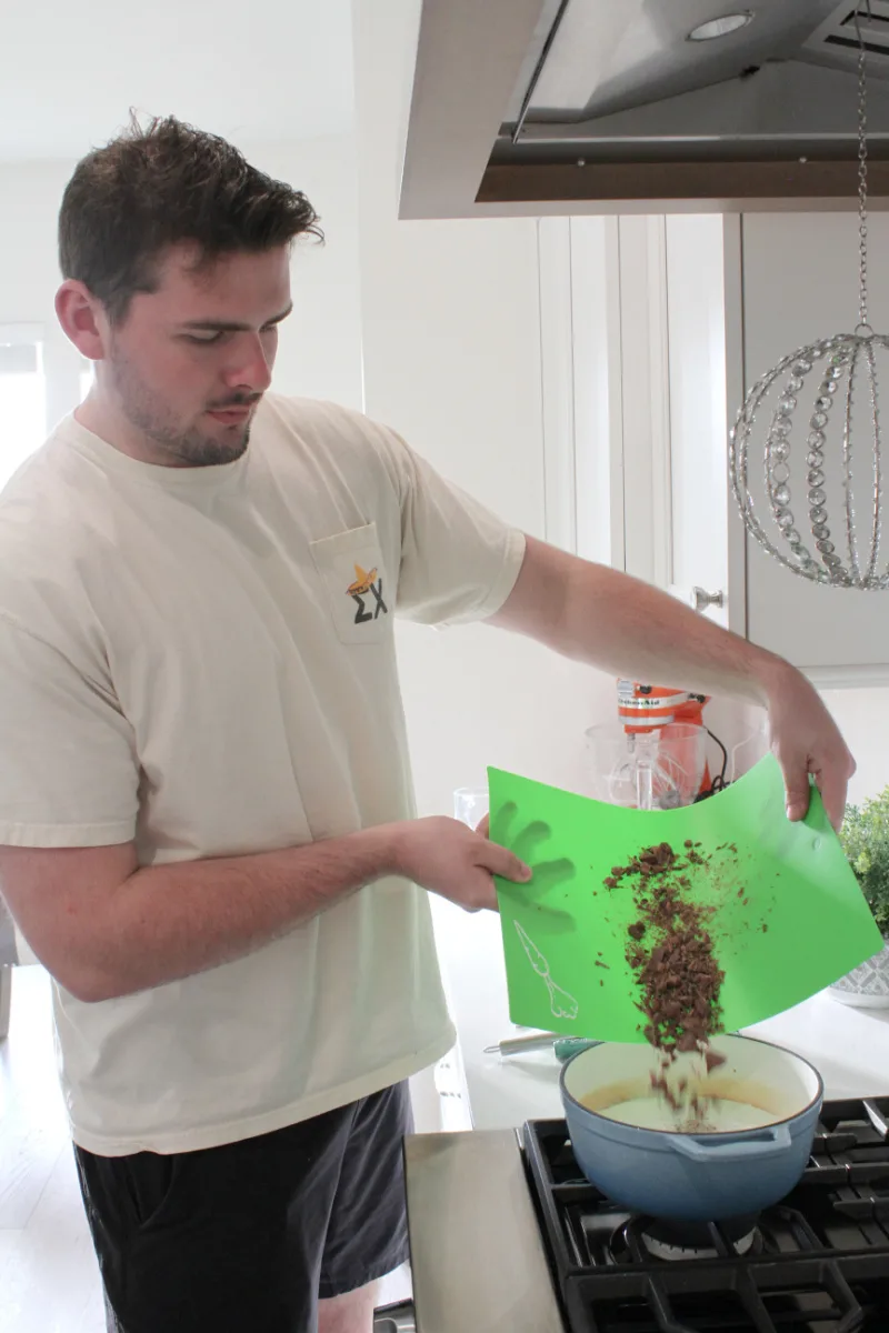 recipeboy pouring chocolate into pot