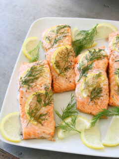 easy baked salmon on a platter