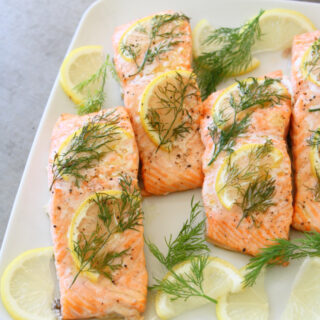 easy baked salmon on a platter