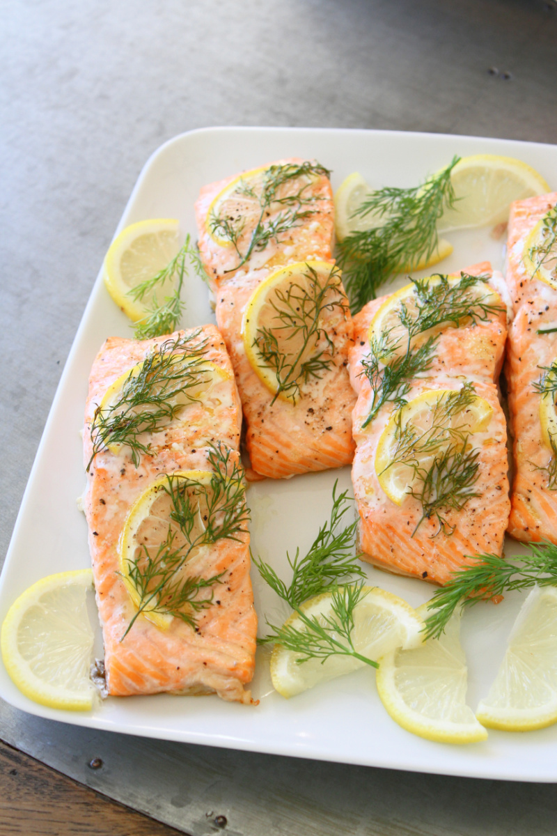 easy baked salmon on a platter