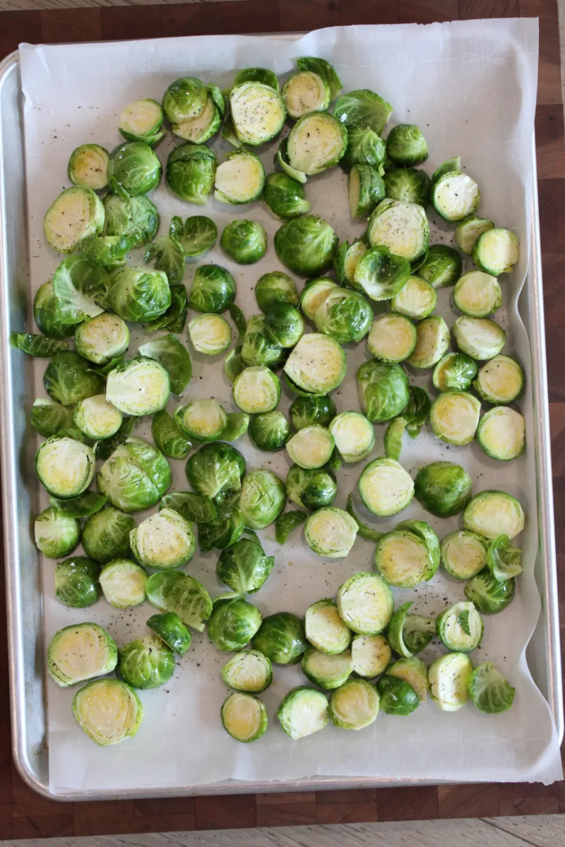 brussels sprouts on a baking sheet