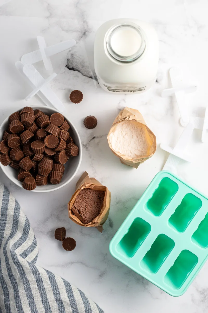 ingredients displayed for making reeses pudding pops