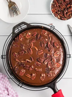 texas skillet cake in a cast iron skillet