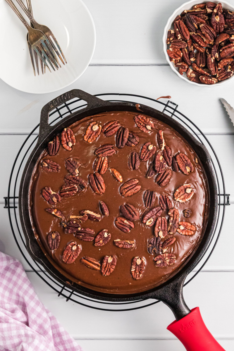 texas skillet cake in a cast iron skillet