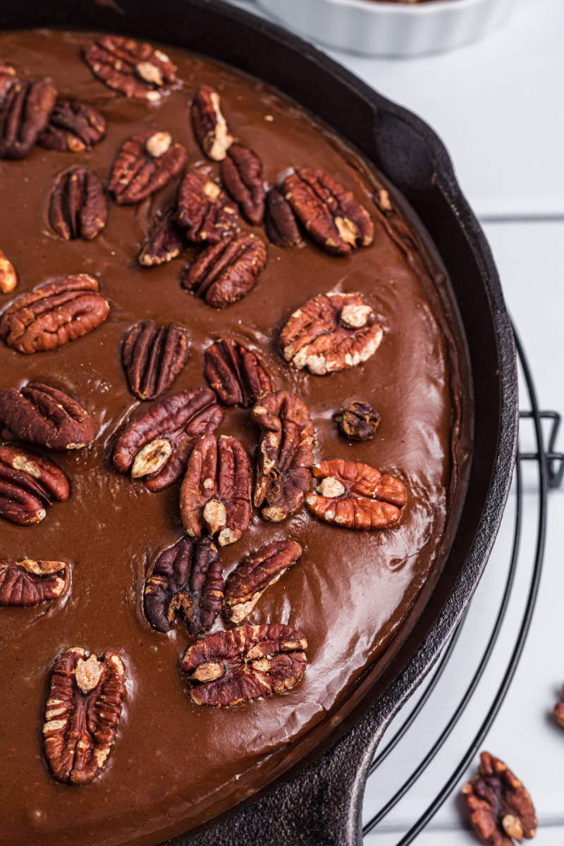 texas skillet cake in a cast iron skillet