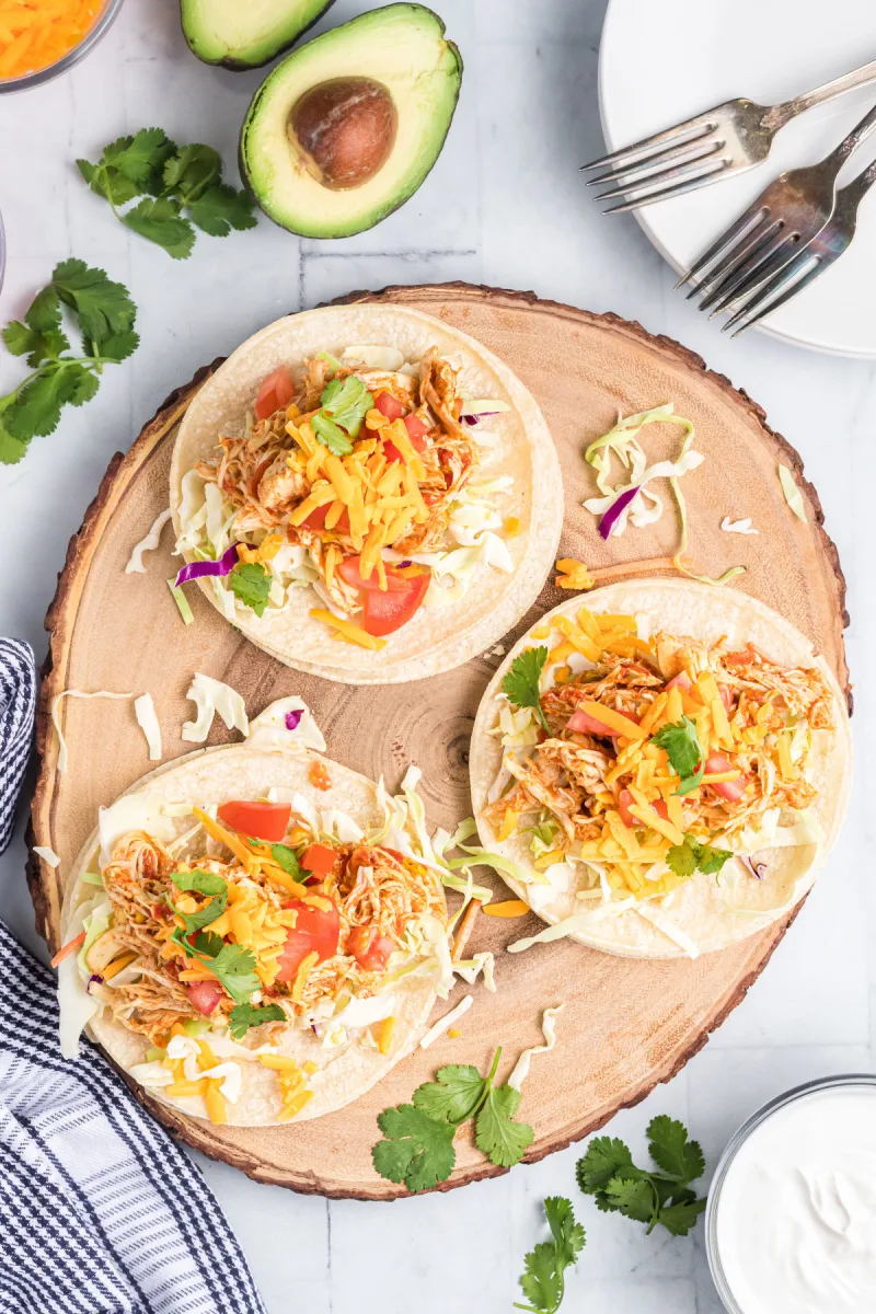 three chicken tacos