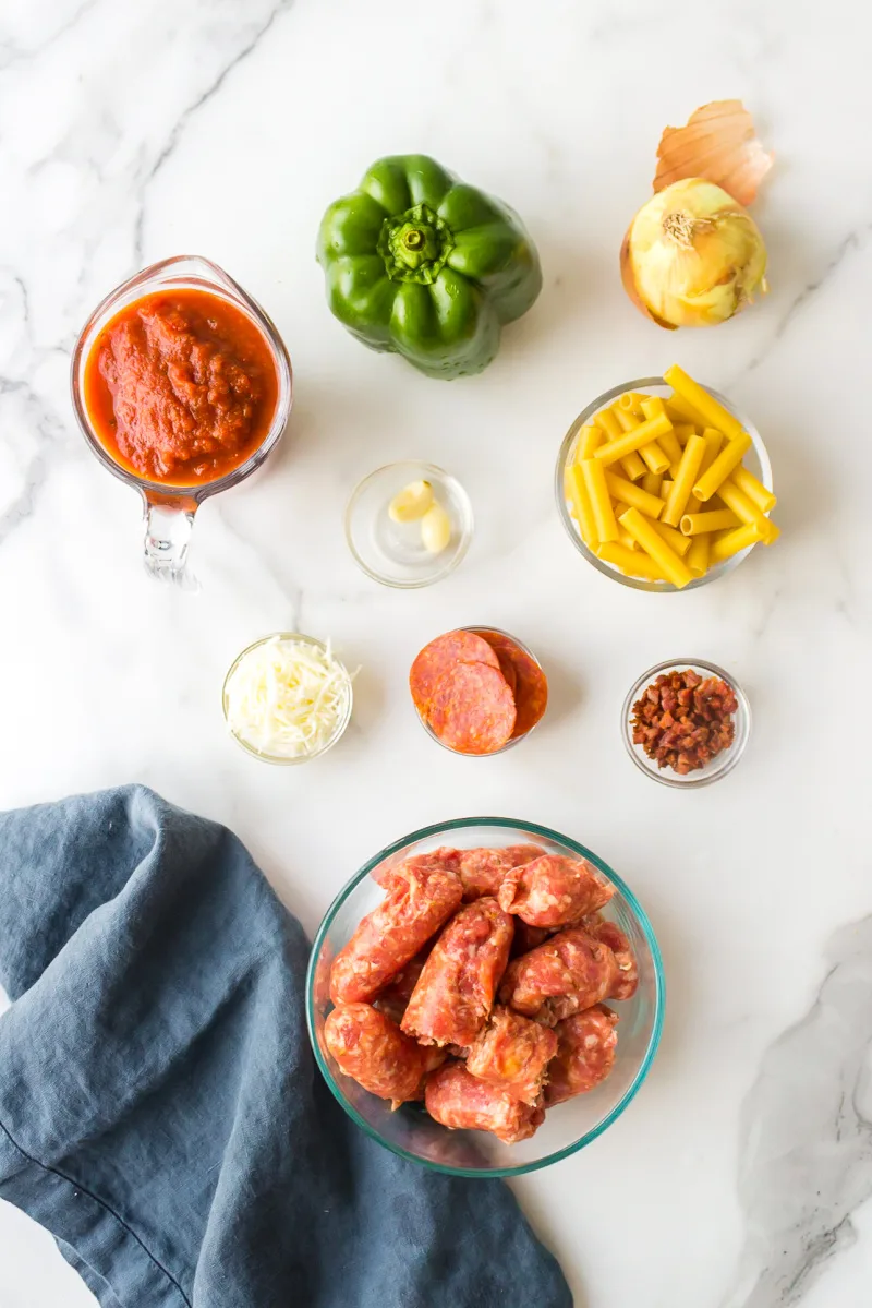 ingredients displayed for making pizza casserole