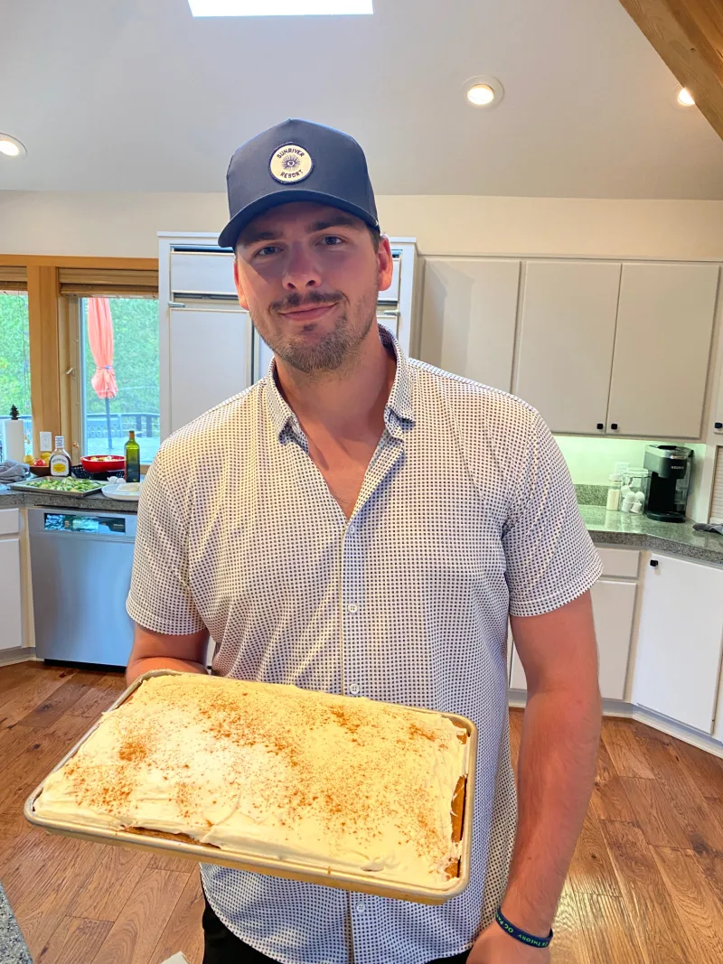 recipeboy holding pumpkin sheet cake