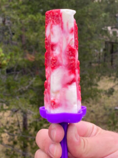 hand holding raspberry yogurt popsicle