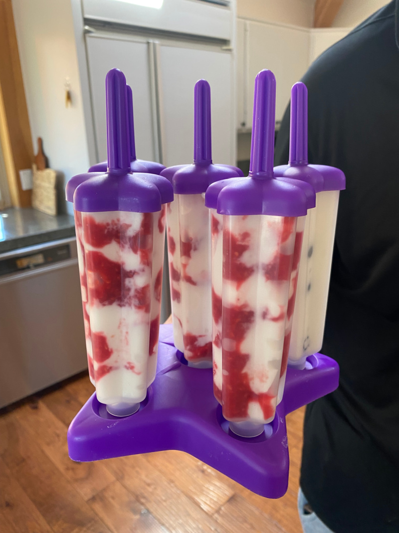 raspberry yogurt popsicles in containers
