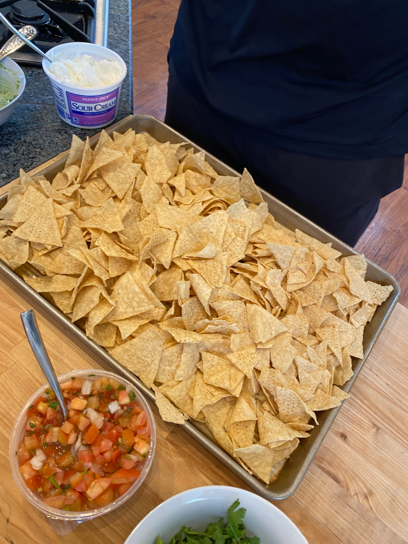 tortilla chips on a sheet pan