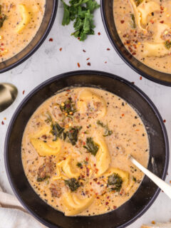 bowl of sausage tortellini soup