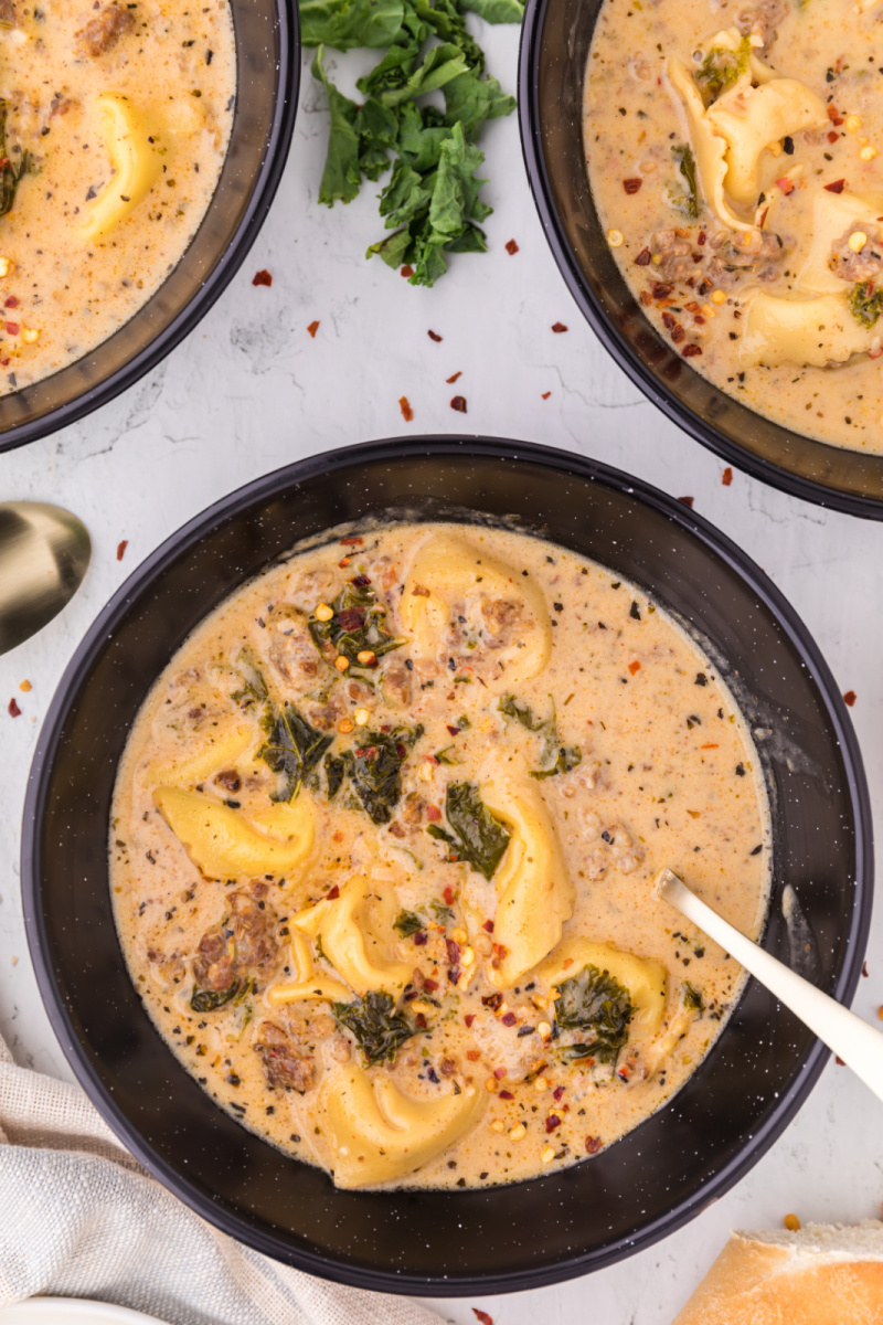 bowl of sausage tortellini soup