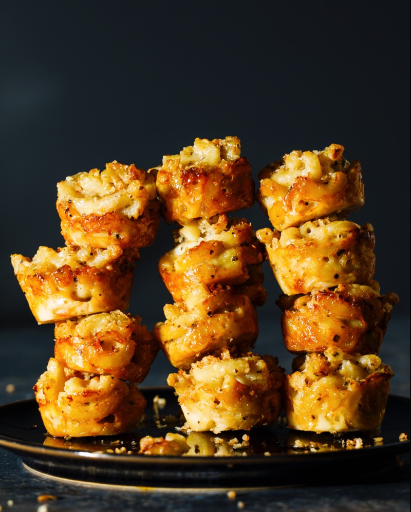 Cacio e Pepe Macaroni and Cheese Bites stacked