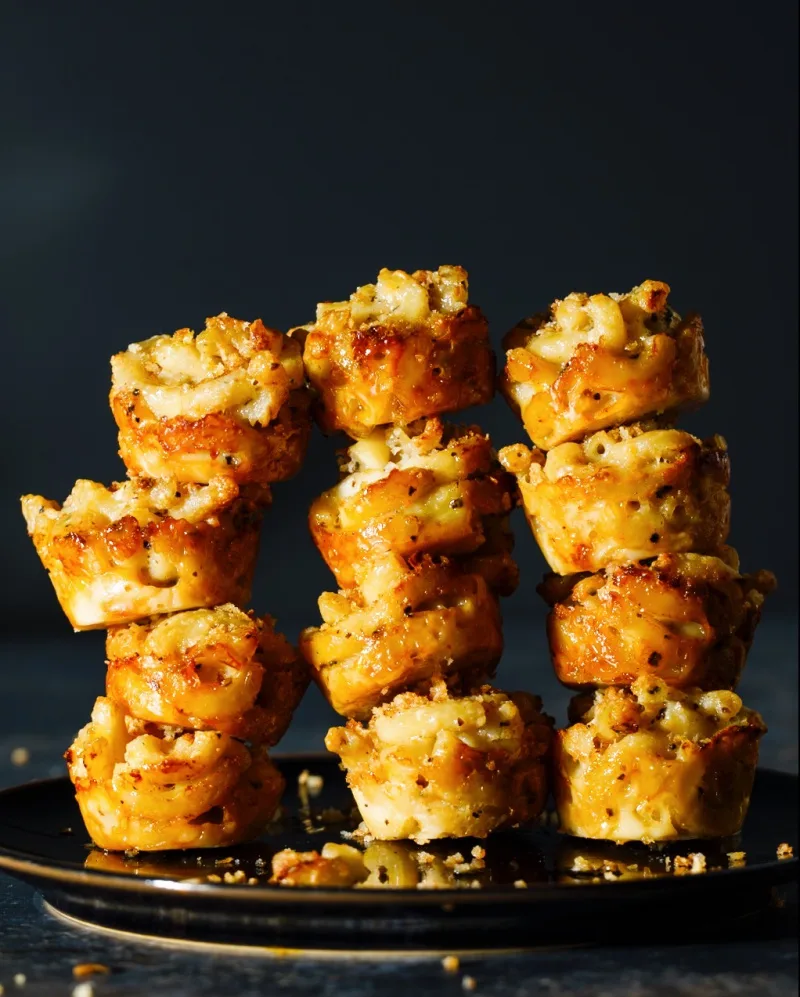 Cacio e Pepe Macaroni and Cheese Bites stacked