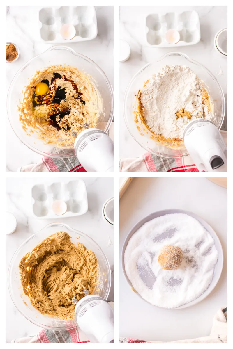 four photos showing how to make chewy gingerbread cookie dough