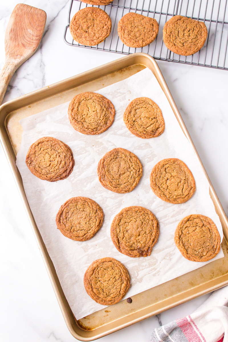 chewy gingerbread cookies on a baking sheet