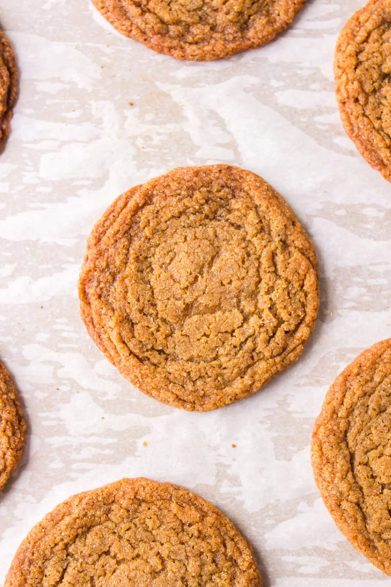 chewy gingerbread cookies on a baking sheet