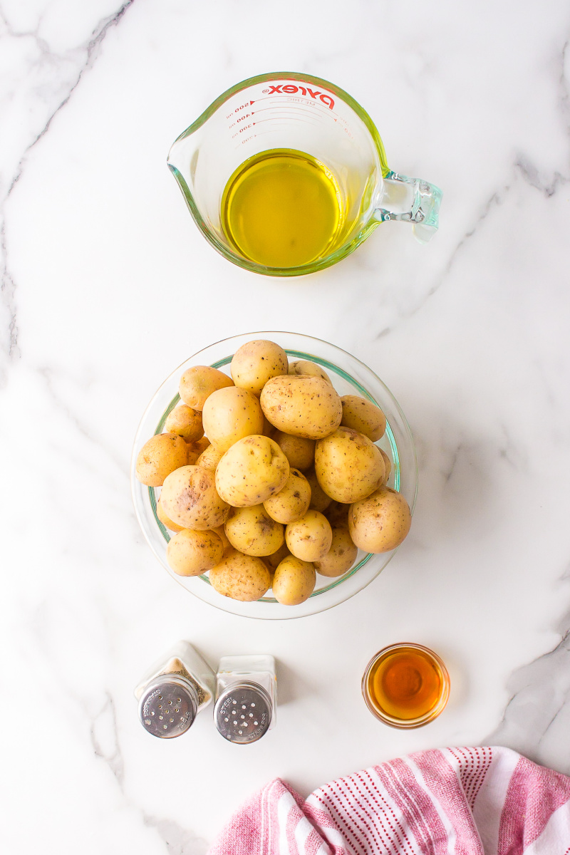 ingredients displayed for making salt and vinegar smashed potatoes