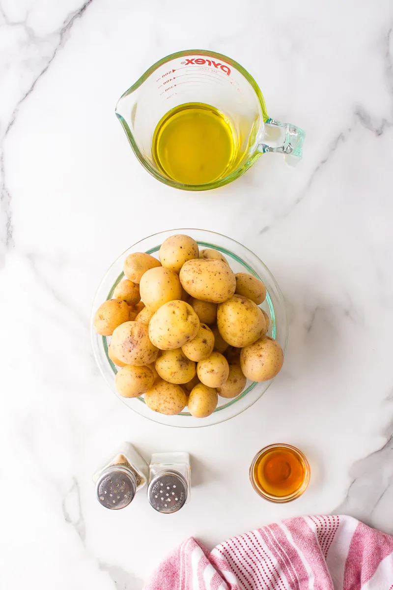 ingredients displayed for making salt and vinegar smashed potatoes