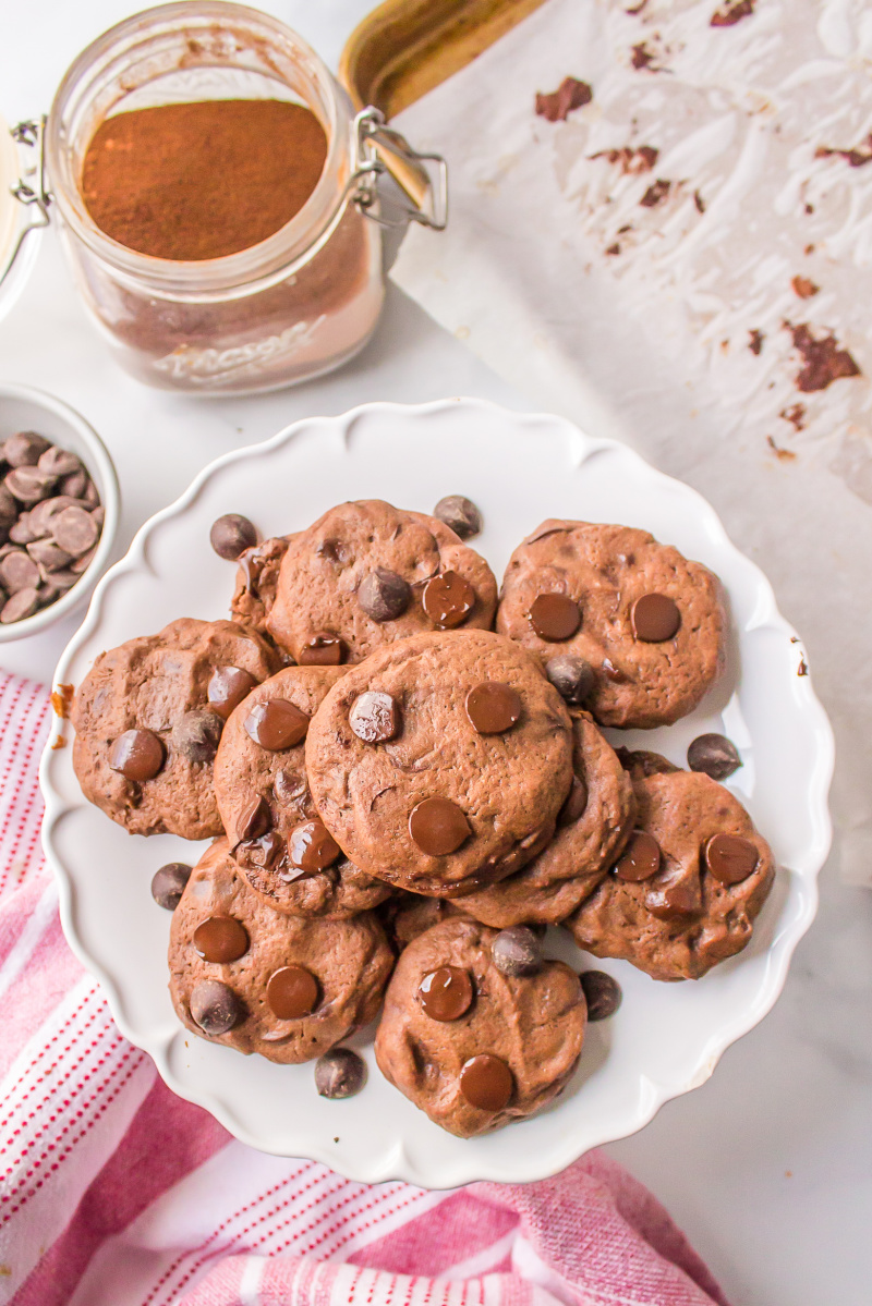 platter of chocolate chocolate chip cookies