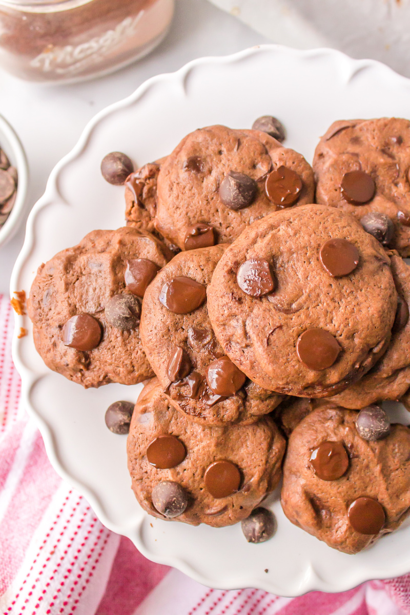 platter of chocolate chocolate chip cookies