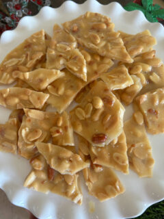 easy microwave peanut brittle on a platter
