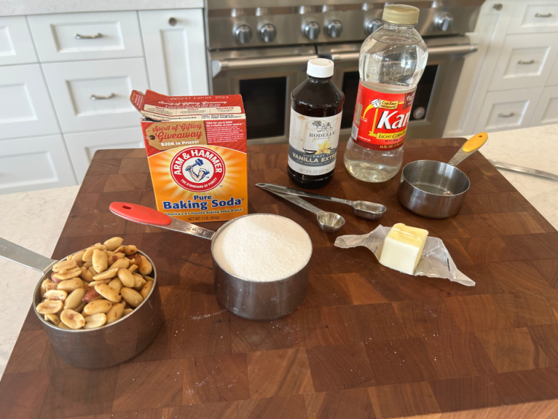 ingredients displayed for making microwave peanut brittle